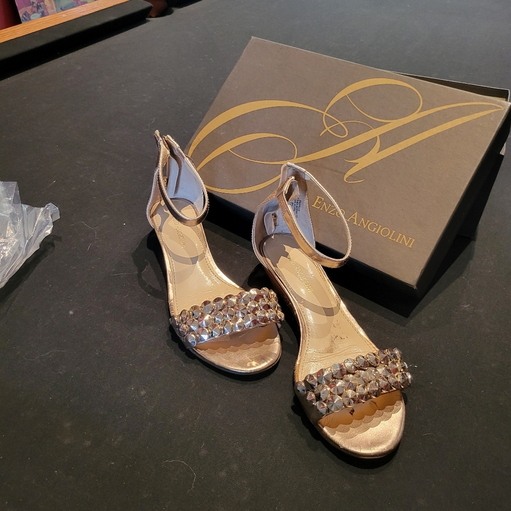 Enzo Angelini beautiful light pink Wedge rhinestone sandal.